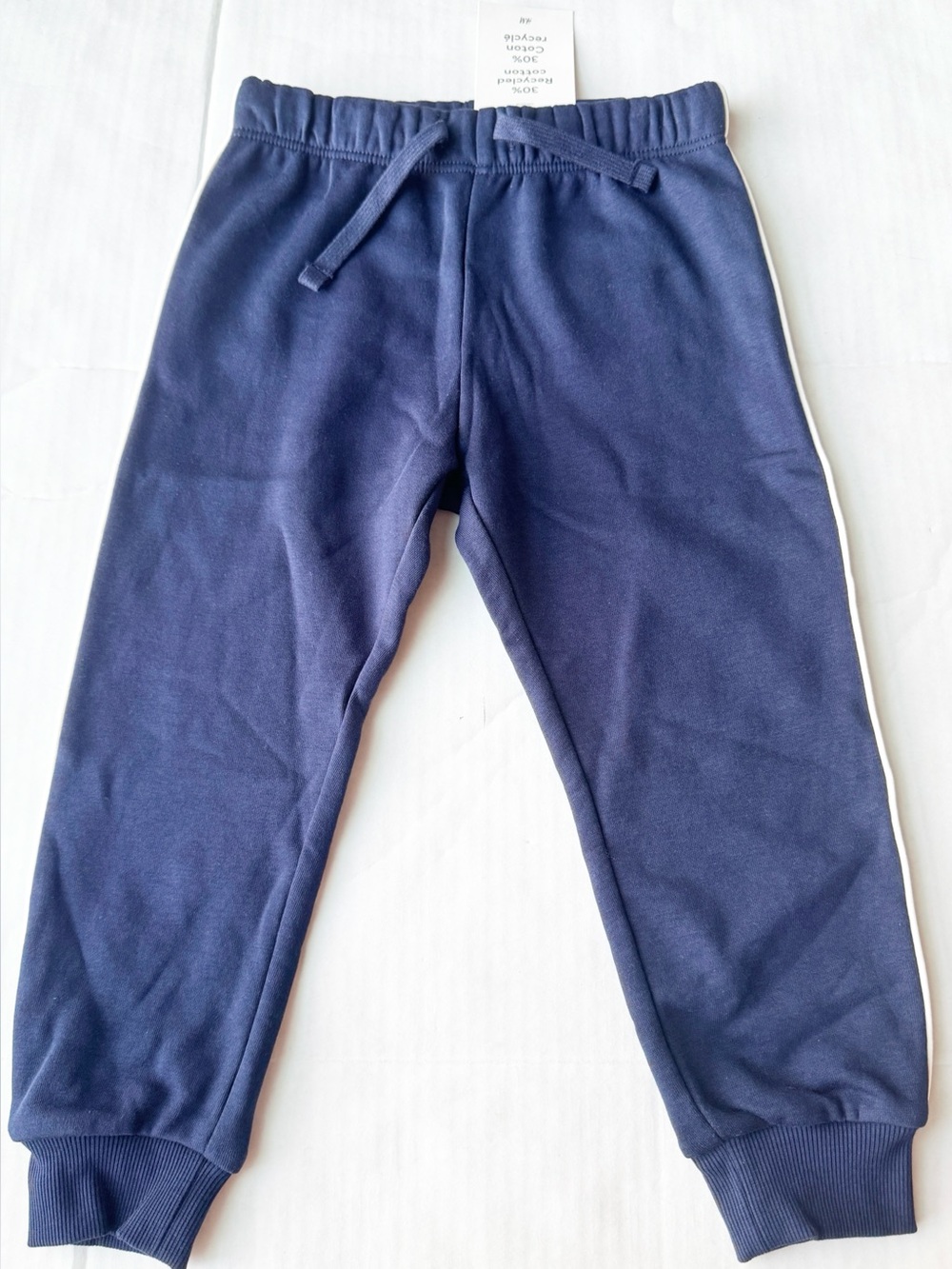 Organic Cotton Sweatpants / Joggers
In Navy blue with White Side Stripe 
NWT